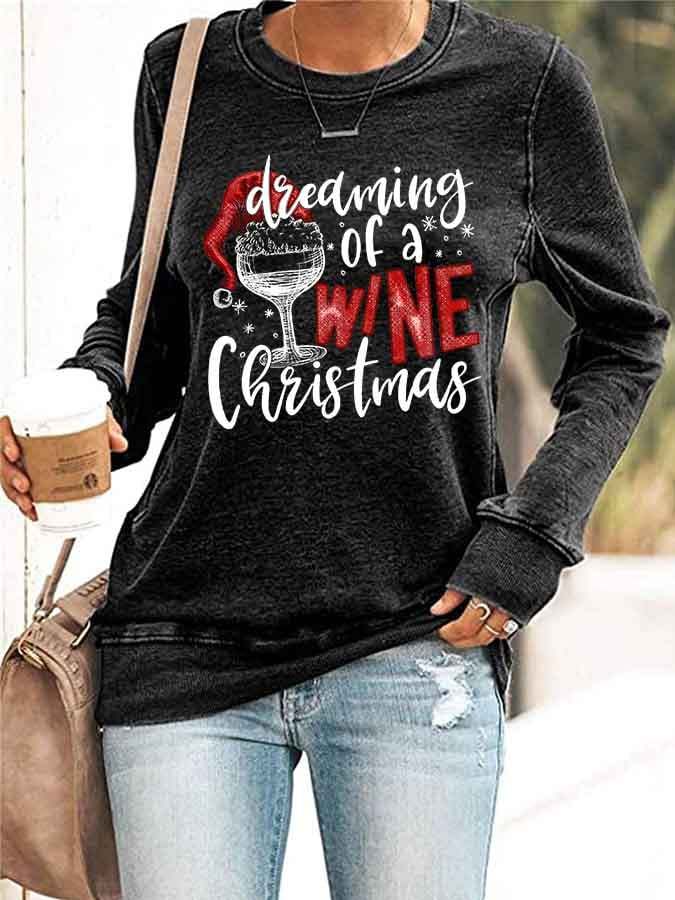 Women's Diedming Of A Wine Christmas Print Casual Sweatshirt