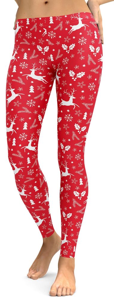 Red Reindeer Christmas Leggings