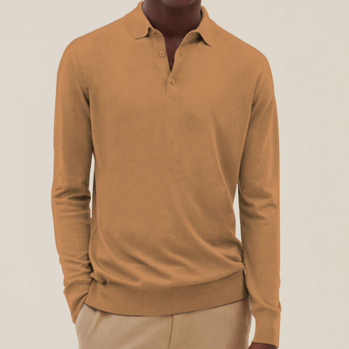 Men's cashmere polo shirt open neck sweater