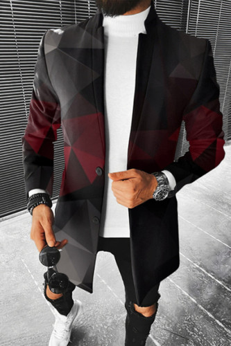Fashion Men's Geometric Colorblock Wool Coat