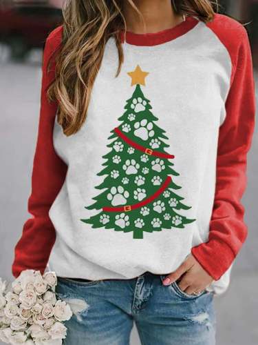 Women's Dog Paw Christmas Tree 🎄Print Sweatshirt