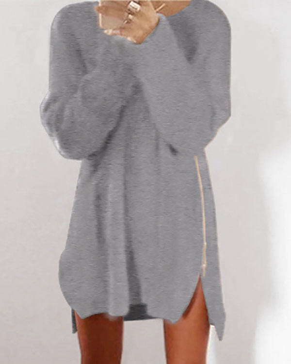 Fluffy Zipper Long Sleeve Casual H-line Sweater