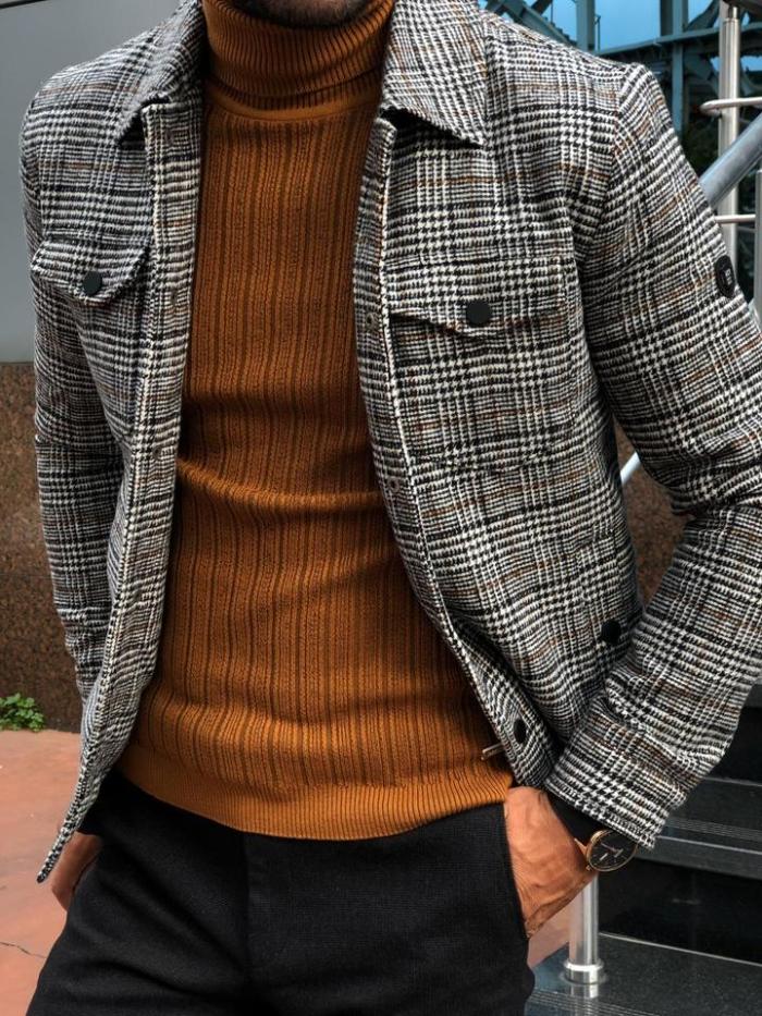 Men's Jacket Male 2021 Slim Casual Fashion Autumn Plaid Men's Outer Jacket