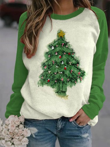 Women's Merry Christmas Tree Print Sweatshirt