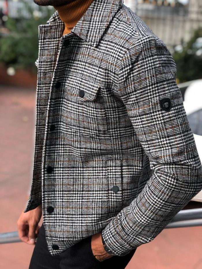 Men's Jacket Male 2021 Slim Casual Fashion Autumn Plaid Men's Outer Jacket