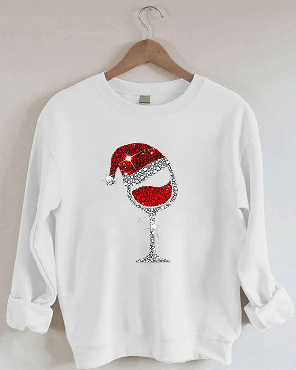 Merry Christmas Shiny Wine Glass Casual Sweatshirt