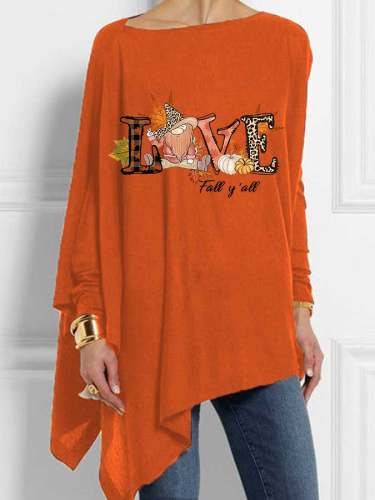 Women's Thanksgiving Love Fall Y'all Print Irregular Top