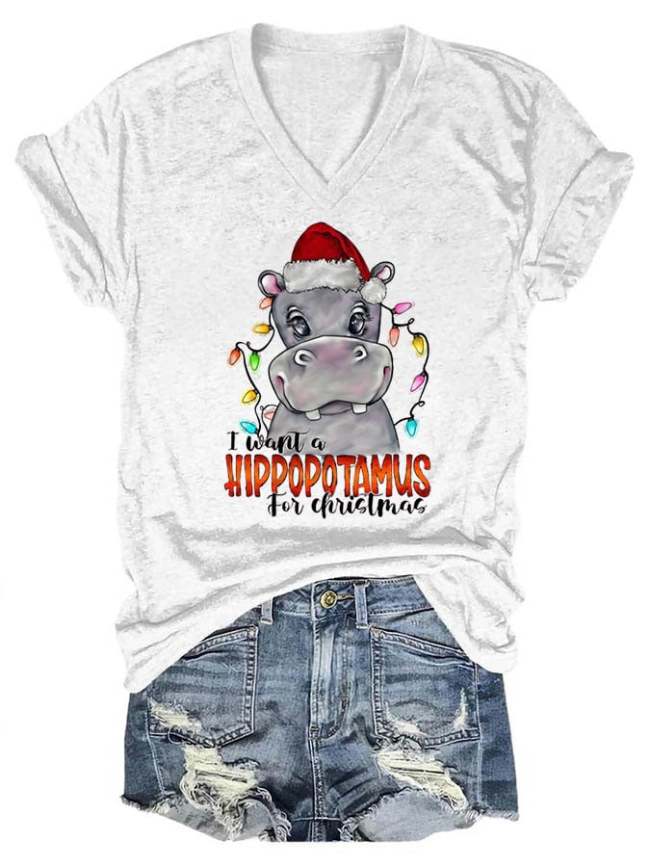 I Want A Hippopotamus For Christma Printed Casual T-Shirt