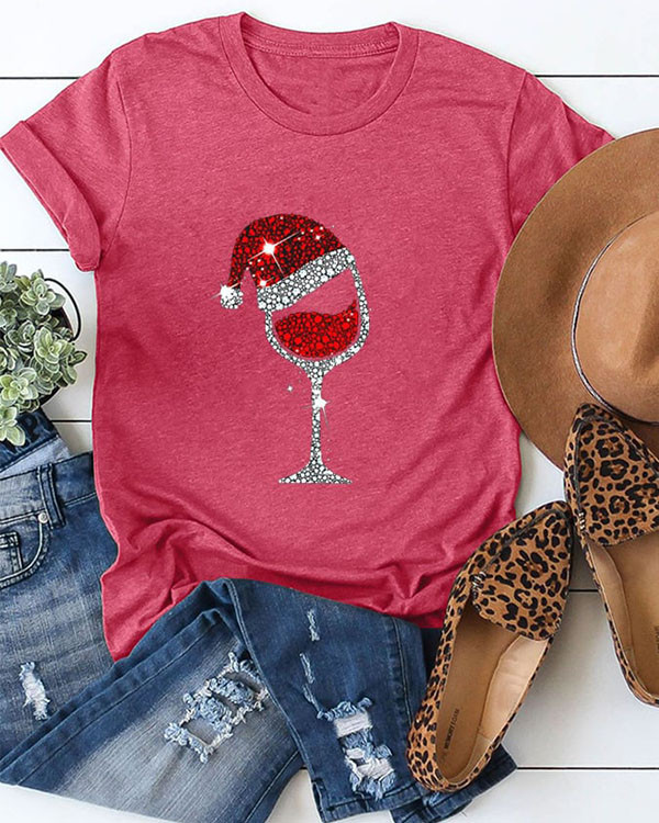 Christmas Wine Glass Casual Cotton Top