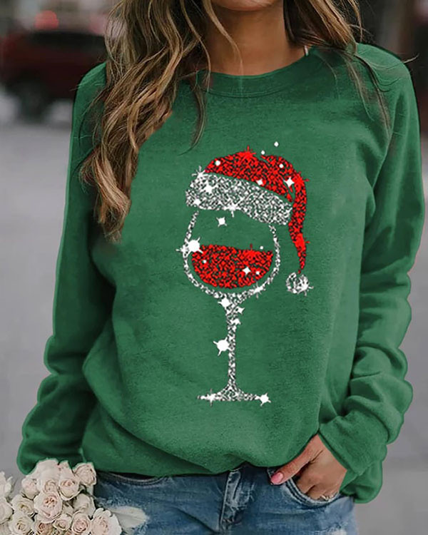 Christmas Red Wine Glass Print Top