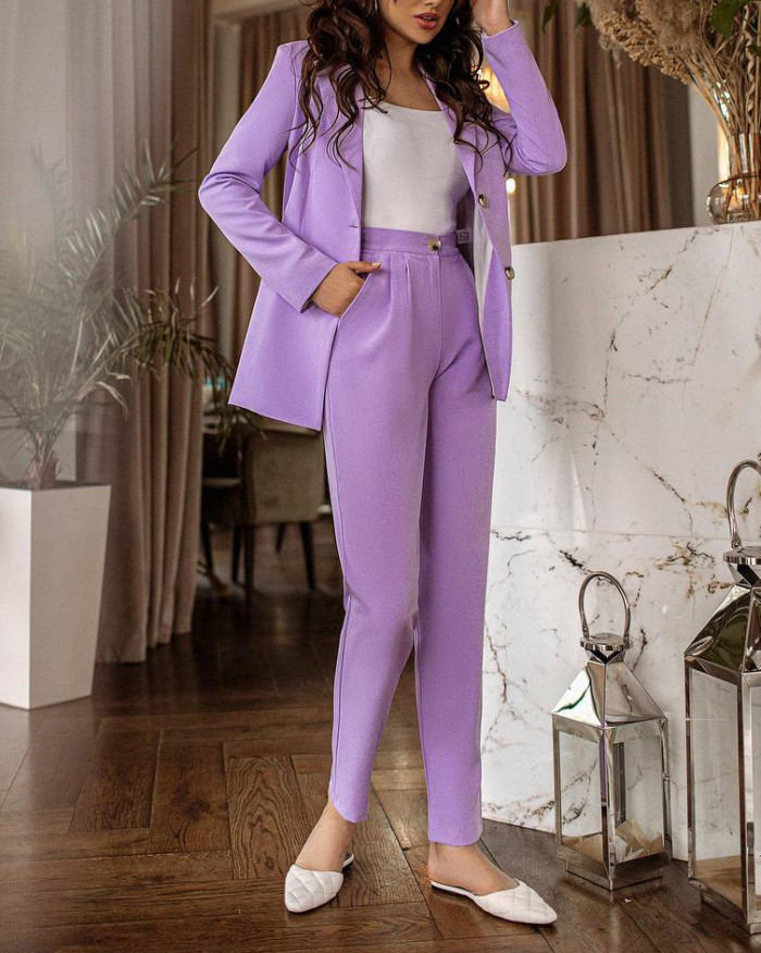purple lapel blazer slim pants two-piece set