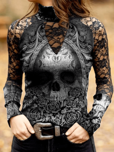 Punk Skull Lace Panel Top