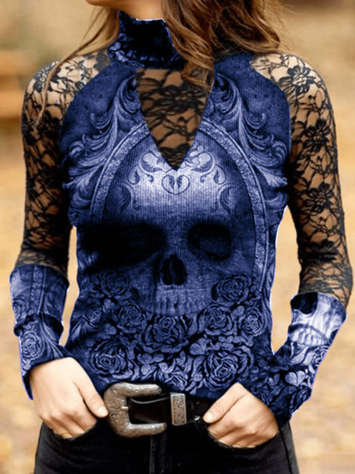 Punk Skull Lace Panel Top