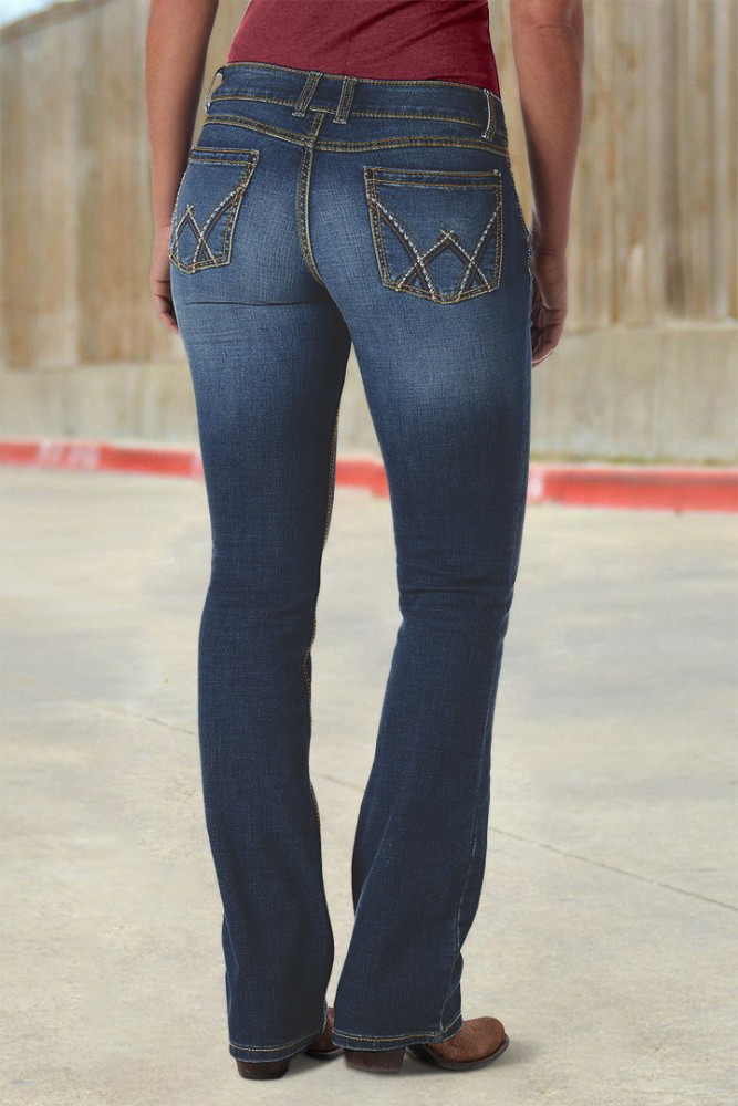 Embroidery Pocket Back Low Waist Bootcut Jeans