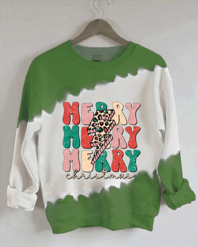 Merry Christmas, Leopard Bolt Patchwork Print Sweatshirt