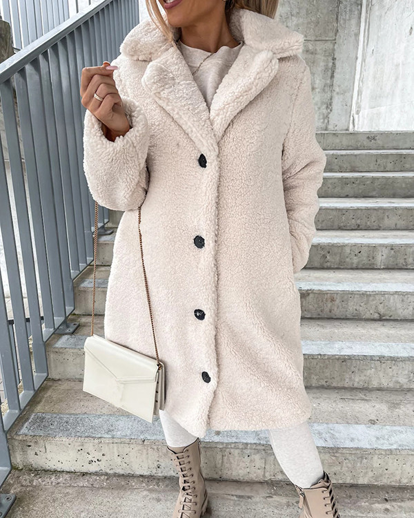 Fleece/Fleece Jersey Button Oversized Teddy Coat