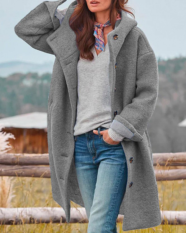 Woolen Hoodie Casual Overcoat