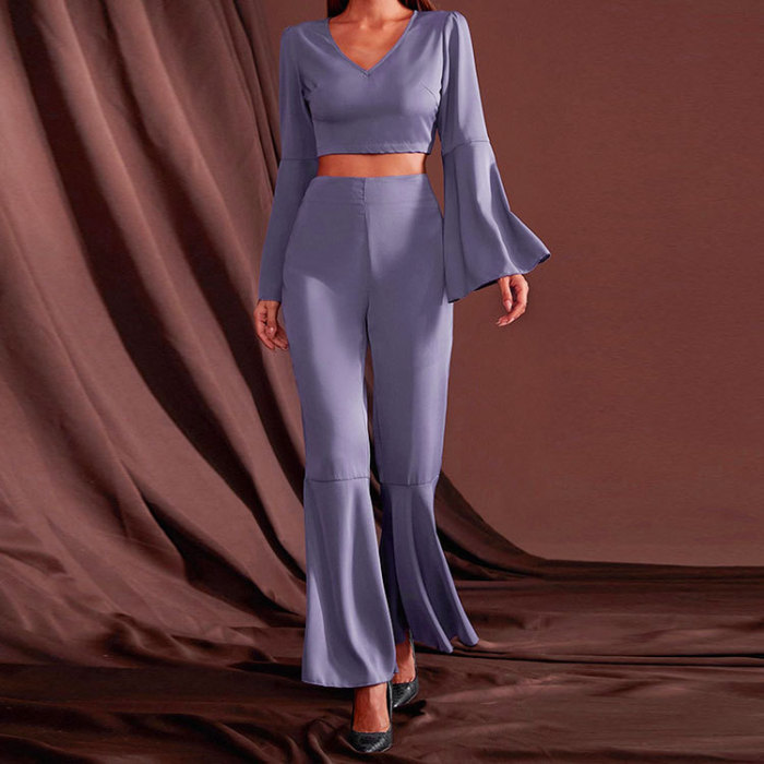Chic flared sleeve pants design sense of casual temperament suit