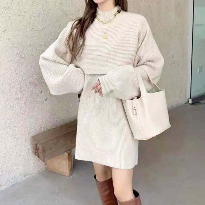 Casual All-Match Sweater Vest Skirt Shawl Two-Piece Set