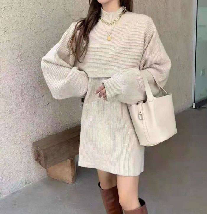 Casual All-Match Sweater Vest Skirt Shawl Two-Piece Set