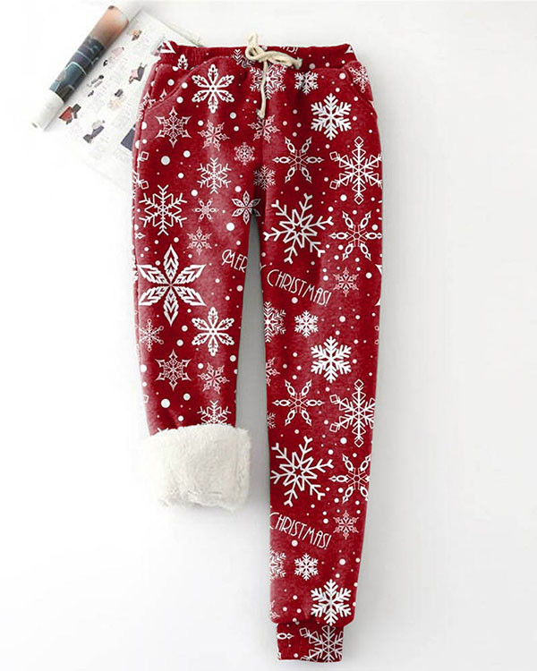 Santa Check Wool Warm Casual Drawstring Pants