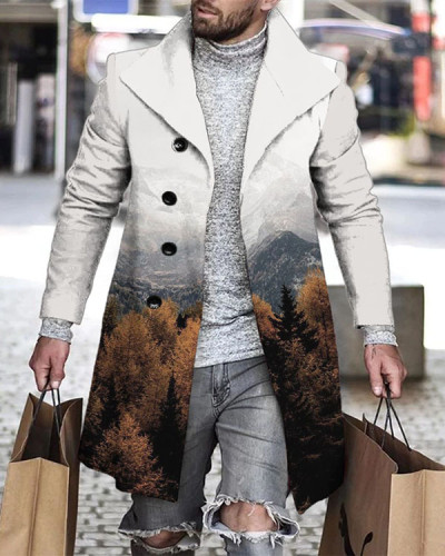 Men's Landscape Casual Long Sleeve Mid Length Cardigan Trench Coat