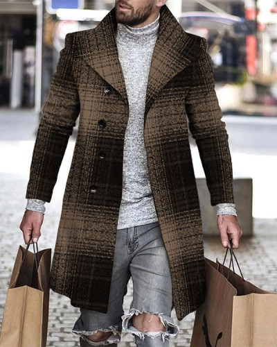 Men's Check Casual Long Sleeve Mid Length Cardigan Trench Coat