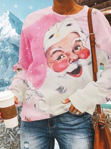 Fashion Santa Print Long Sleeve Sweatshirt