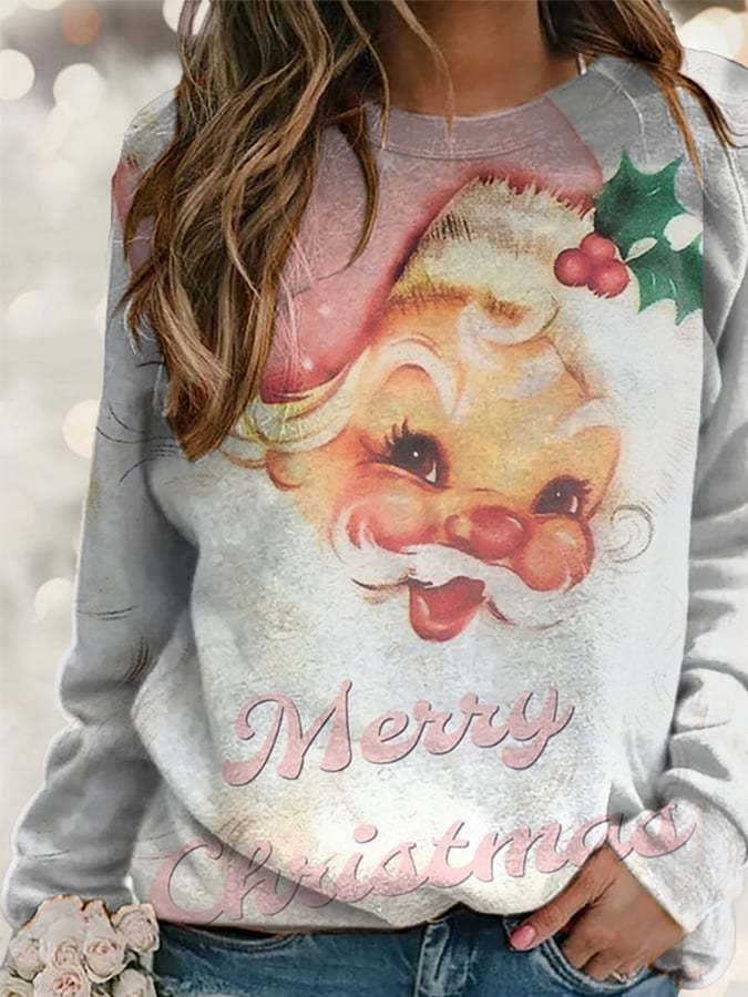Fashion Santa Print Long Sleeve Sweatshirt
