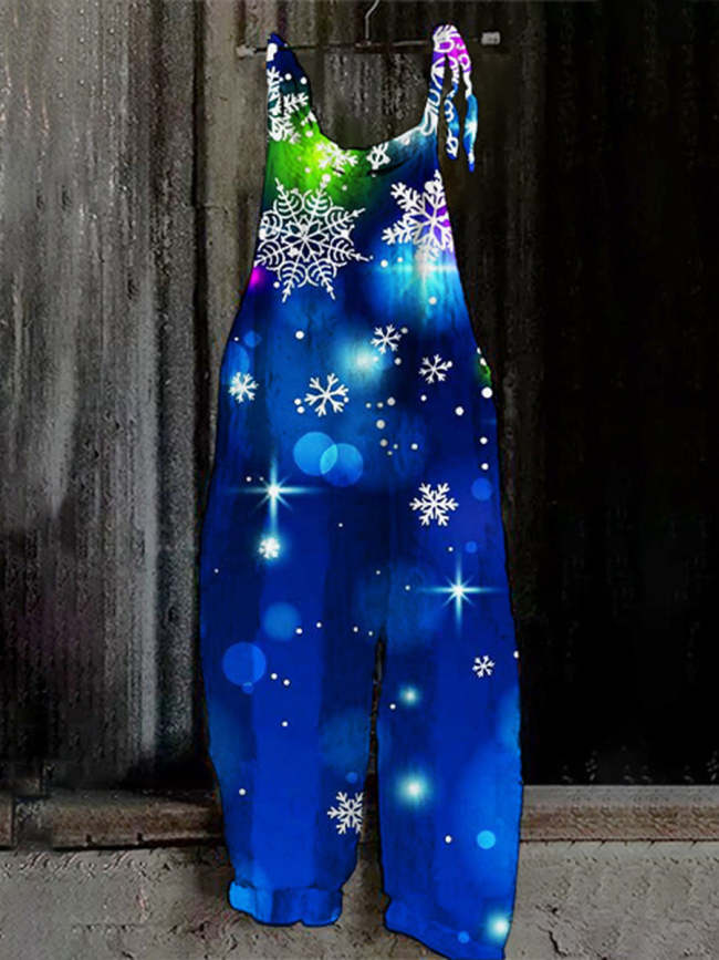 Christmas Fancy Blue Print Jumpsuit