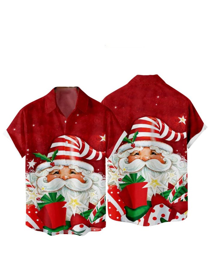 Christmas Elements Sunbathing Santa Claus Printing Men's Short Sleeve Shirt