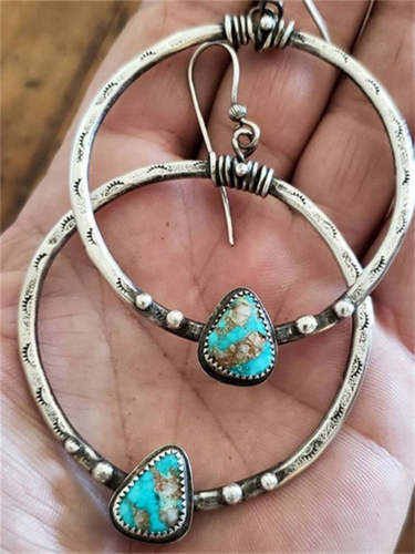Wisherryy Vintage Turquoise Carved Ring Earrings