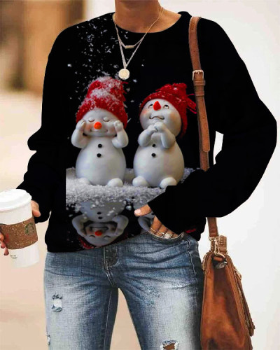 Snowman Crew Neck Long Sleeve Sweatshirt