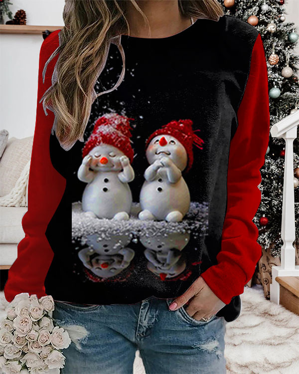 Snowman Panel Crew Neck Long Sleeve Top