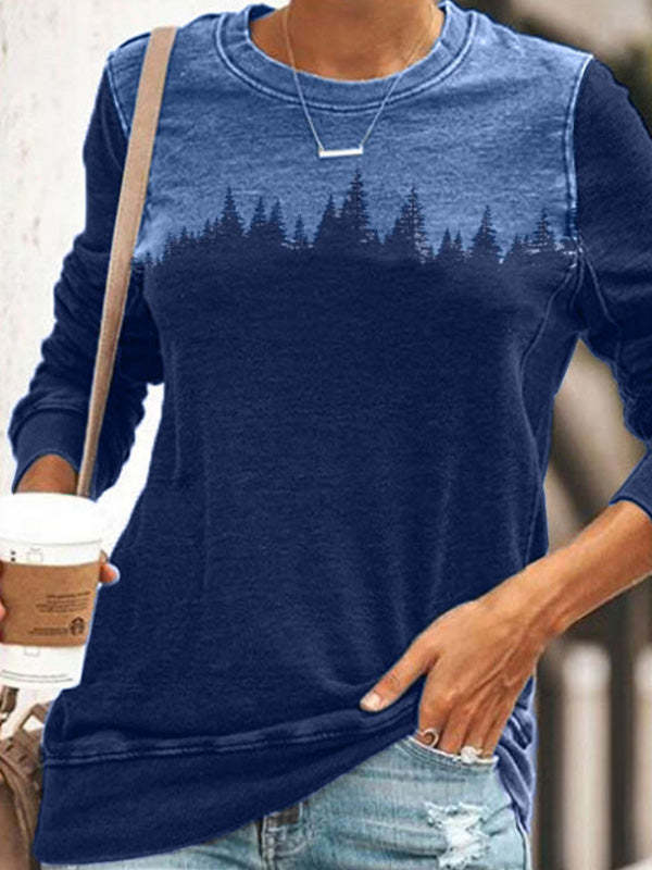 Wisherryy Black Forest Art Painting Casual Long-Sleeves