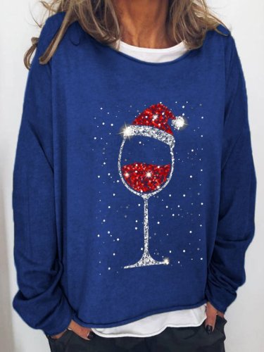 Women's Christmas Red Wine Glass Print Sweatshirt