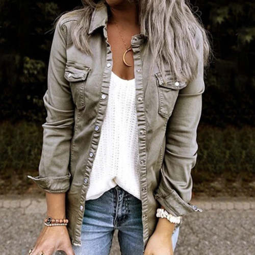 Solid Color Long Sleeve Casual Jacket