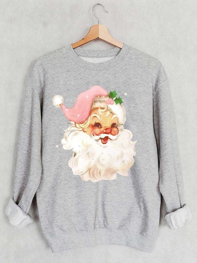🔥Buy 2 Get 5% Off🔥Christmas Pink Santa Print Sweatshirt
