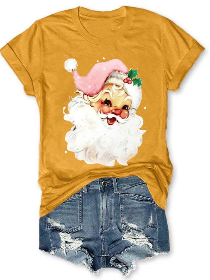 🔥Christmas Pink Santa Print T-Shirt