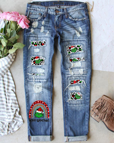 Grinch Print Loose Casual Pants