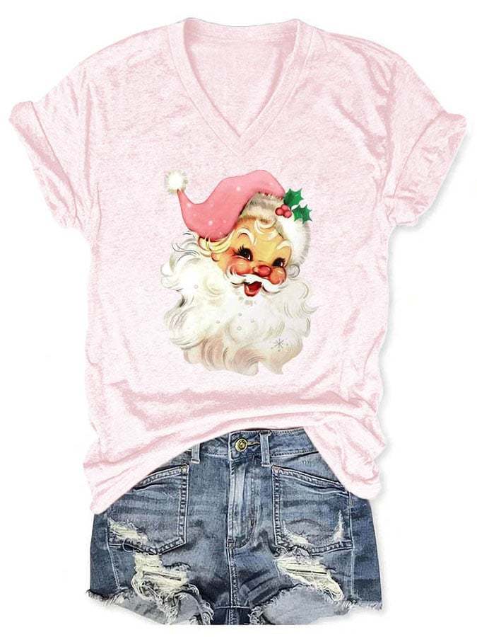 🔥Christmas Pink Santa Print T-Shirt