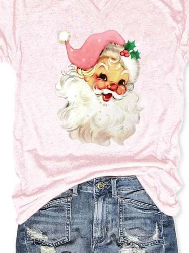 🔥Christmas Pink Santa Print T-Shirt