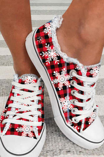 Christmas Plaid Snowflake Flats Canvas Shoes