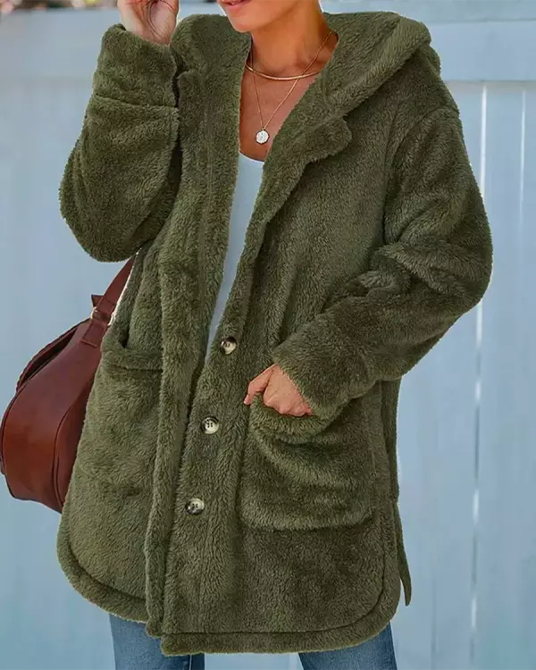 Casual Loose Solid Color Hooded Cardigan