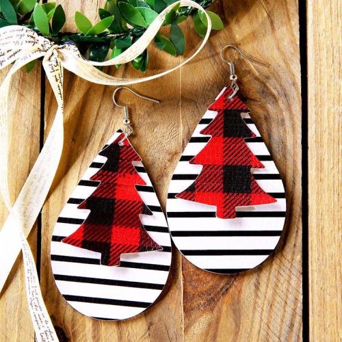 Christmas Tree Plaid Striped Dual-Layered Earrings