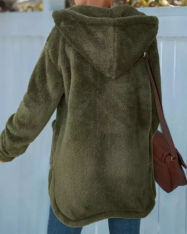 Casual Loose Solid Color Hooded Cardigan