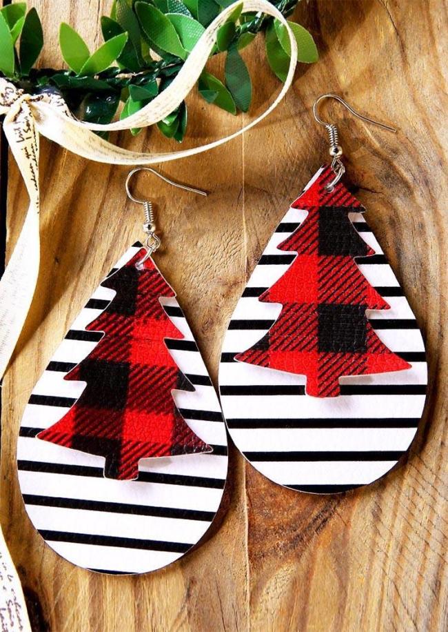 Christmas Tree Plaid Striped Dual-Layered Earrings