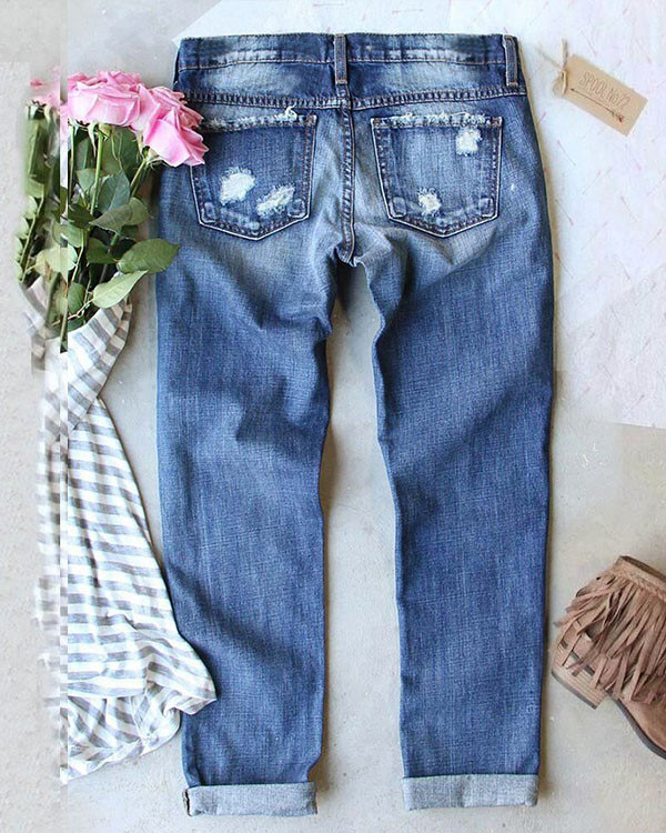 Christmas Wine Glass Print Loose Casual Jeans