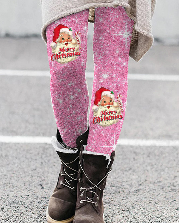 Women's Pink Christmas Santa Print Leggings