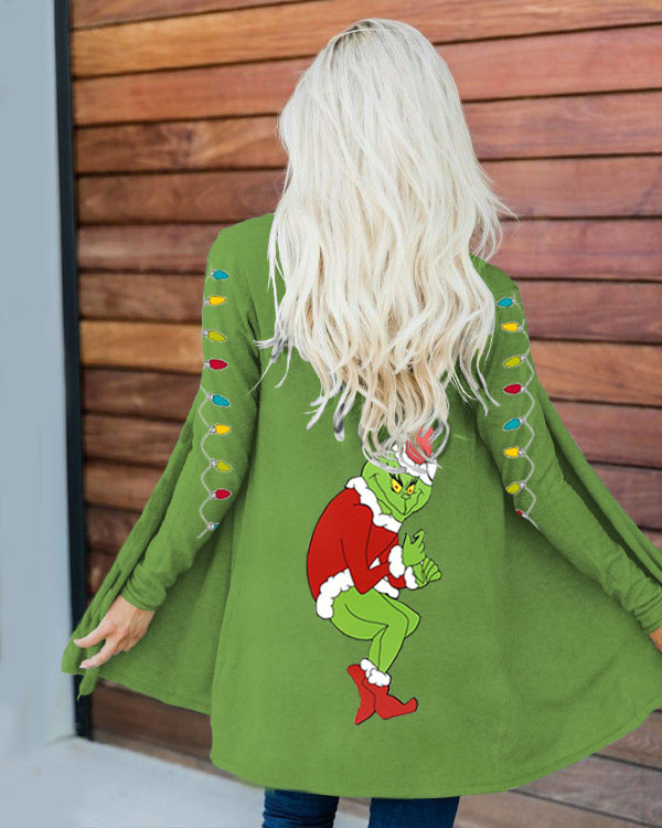 Christmas Grinch Long Sleeve Loose Cardigan